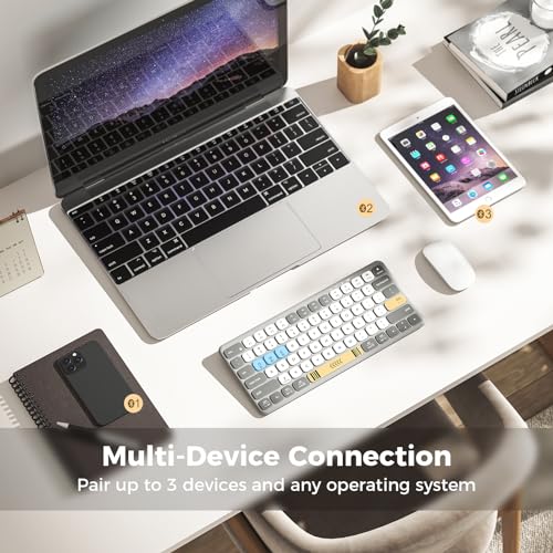 iClever BK50 Compact Bluetooth Keyboard, Portable, Vibrant Colors, Silent Typing, Syncs with 3 Devices – Compatible with Tablet, iPad, iPhone, Windows