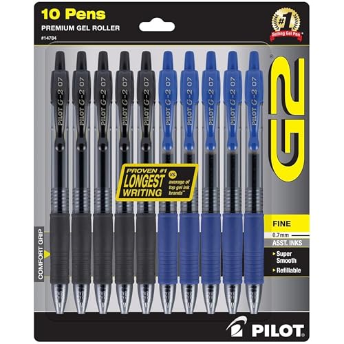PILOT G2 Premium Gel Pens, 0.7mm Fine Point, Pack of 10 | Refillable & Retractable, 5 Black & 5 Blue Ink Pens