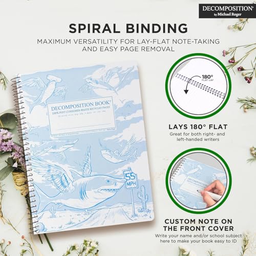 Decomposition Flying Sharks College Ruled Spiral Notebook - 9.75 x 7.5 Journal with 160 Lined Pages - 100% Recycled Paper - Notebooks for School Supplies, Home & Office - Made in USA - color: Flying Sharks, style: Spiral-bound