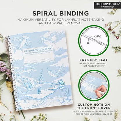 Decomposition Flying Sharks College Ruled Spiral Notebook - 9.75 x 7.5 Journal with 160 Lined Pages - 100% Recycled Paper - Notebooks for School Supplies, Home & Office - Made in USA - color: Flying Sharks, style: Spiral-bound