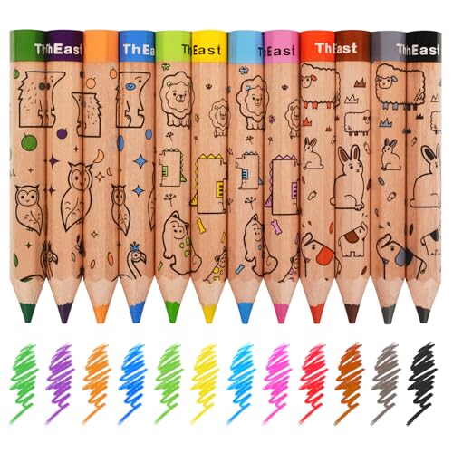 ThEast Toddlers Colored Pencils, Art Supplies for Children, 12 Color Pencils for Kids, Cute Animal Toddler Crayons Drawing Pencil with Sharpener(Pack of 1) - style: Wooden-12
