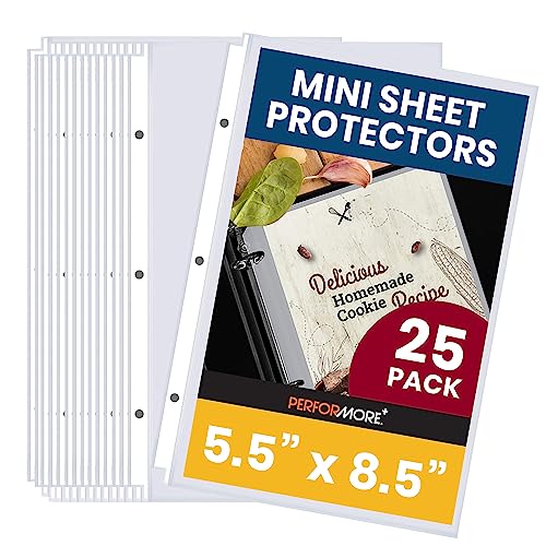 Performore Heavyweight Clear Mini Sheet Protectors Holds 5.5 x 8.5 Inches Sheets, Fits a 3-Ring Binder, Crystal Clear and Acid-Free with Reinforced Holes, Top Loading Paper Protector (25 Pack)