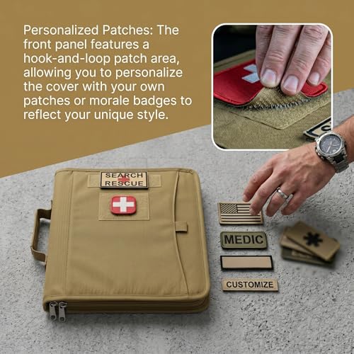 Tactical Notebook Cover, A4 Padfolio with Detachable 3-Ring Ring Binder, Multi-Pocket Organizer & Hand Strap, Zippered Hardcase Planner(Khaki, A4(13.8 x 12 inches)) - color: Khaki, size: A4