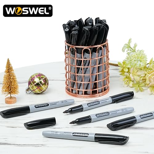 WOSWEL Permanent Markers Bulk, 100 Pack Fine Point Tip Black Permanent Marker Set, Waterproof Markers, Premium Smear Proof Pens, Quick Drying, Office Supplies for School, Office, Home