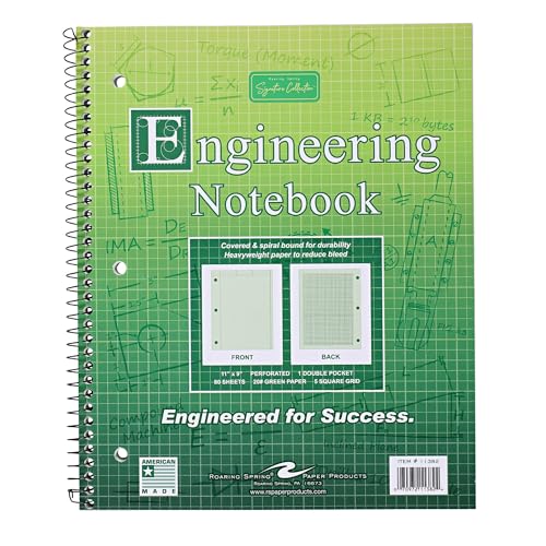 Roaring Spring Graph Ruled Spiral Engineering Notebook, Engineering Graph Paper, 5x5 Enclosed Grid, 8.5" x 11", 80 Perforated Sheets, 3 Hole Punched, Green Tinted Sheets, Made in USA - color: Green Paper, style: Pack of 1