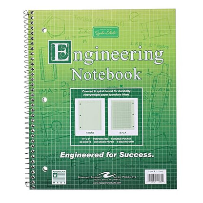 Roaring Spring Graph Ruled Spiral Engineering Notebook, Engineering Graph Paper, 5x5 Enclosed Grid, 8.5" x 11", 80 Perforated Sheets, 3 Hole Punched, Green Tinted Sheets, Made in USA - color: Green Paper, style: Pack of 1