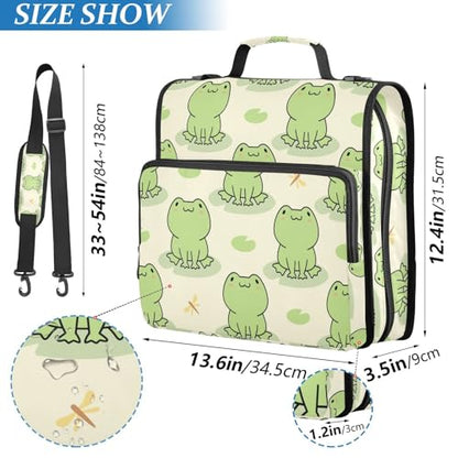 Personalized Cute Frog 3 D-Ring Binder Bag Multi-Pocket Zipper Organizer with Handle and Detachable Shoulder Strap Holds 500 Sheets for School Office Supplies - color: Dhb-002