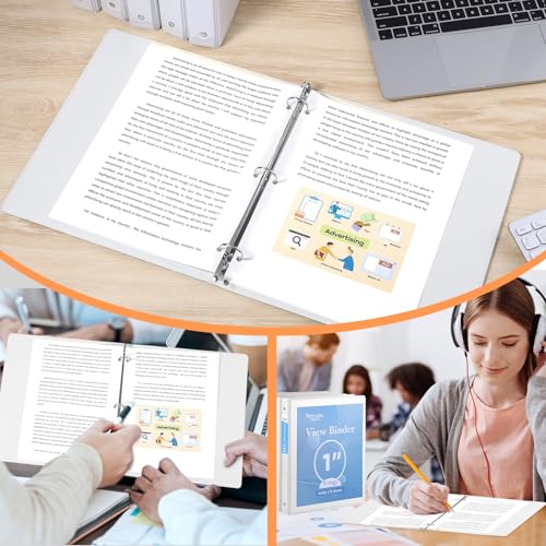 Thboxes 3 Ring Binder, 6 Pack 1 Inch Binder with 2 Interior Pockets & Clear View Overlay, Large Capacity, 1 Inch Binders 3 Ring, Round Ring Binders for Office, School, Home (White) - color: White