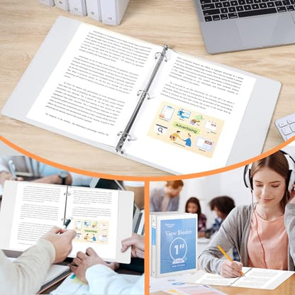 Thboxes 3 Ring Binder, 6 Pack 1 Inch Binder with 2 Interior Pockets & Clear View Overlay, Large Capacity, 1 Inch Binders 3 Ring, Round Ring Binders for Office, School, Home (White) - color: White