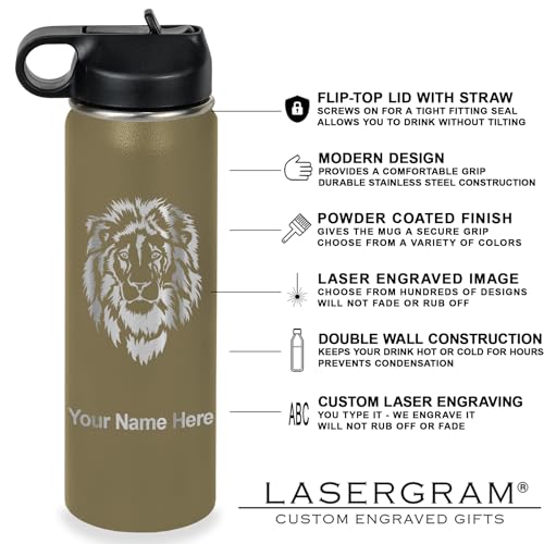 LaserGram Personalized Water Bottle, Grad Cap Class of 2023, 2024, 2025, 2026, 2027, Stainless Steel Double Wall Vacuum Insulated with Flip Top Straw, Custom Engraved Gift (20oz / 590ml Camo Green) - color: Camo Green, size: 20 Ounces