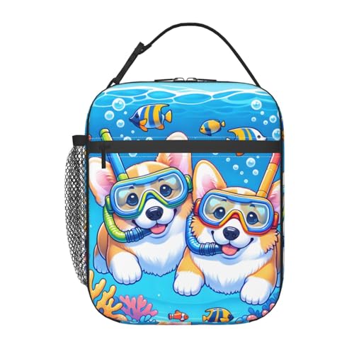 Cute Dog Lunch Box for Kids,Puppy Insulated Bag for Student,Pet Lovers Reusable Thermal Insulation Cooler Tote Bags for School Work Picnic Camping Outdoor Gifts (Corgi Diving) - color: Corgi Diving