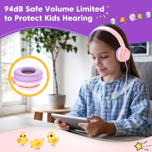 Kids Headphones with 3.5mm & USB C Headphones Kids for School, Over-Ear for Boys Girls, Foldable Headphone Built-in Mic, Safe Volume for iPad/Travel/Tablets/Classroom, Back to School gift(Pink) - color: Pink