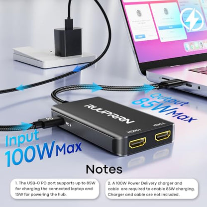 6-in-1 USB Hub (0.99FT), USB C to Dual HDMI Adapter 4K@60Hz, HDMI Splitter Extended Display for Dual Monitors with 100W PD Port, USB 2.0, Dual Monitor Adapter for MacBook Neo/Air/Pro, XPS, HP