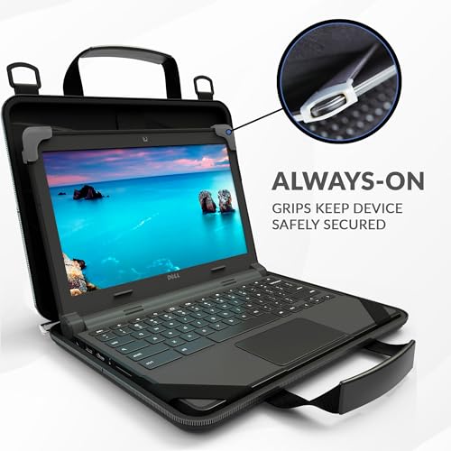 UZBL 11-11.6 Inch Always-on Chromebook Protective Hard Case with Accessory Pouch and Adjustable Shoulder Strap - color: Black Fabric