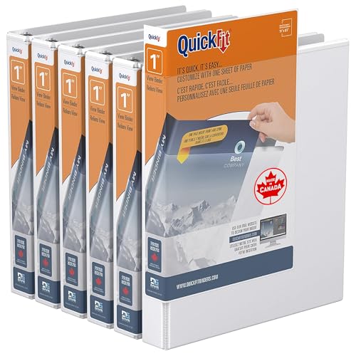 QuickFit View Binder, 3-Ring Binder for School or Office, D Ring, White, 6 Pack, 1 Inch - color: White, size: 1 Inch, style: 6 Pack