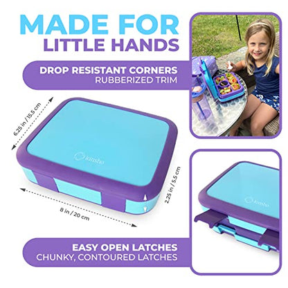 kinsho Bento Lunch Box for Kids Toddlers, 4 Portion Sections Secure Lid, Microwave Safe BPA Free Removable Tray, Pre-School Kid Daycare Lunches Snack Container Ages 3 to 5 Blue Purple - color: Blue-Purple Bento