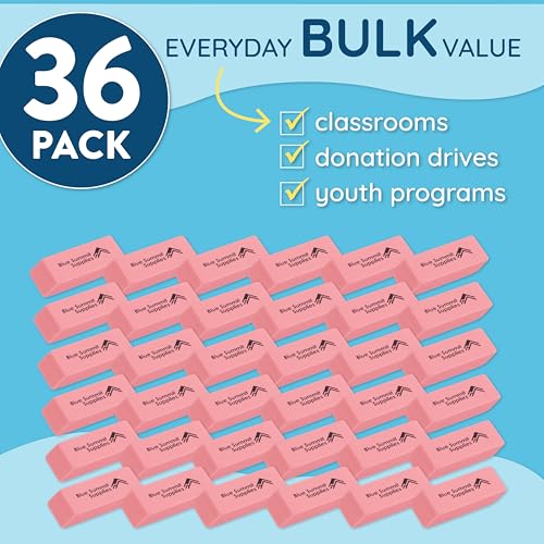 Blue Summit Supplies Pink Erasers, Bulk Erasers for Art, School, and Office Use, Classroom Set, 72 Pack - size: 36 (Pack of 2)