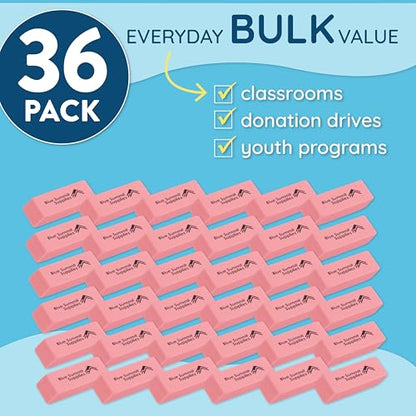 Blue Summit Supplies Pink Erasers, Bulk Erasers for Art, School, and Office Use, Classroom Set, 72 Pack - size: 36 (Pack of 2)