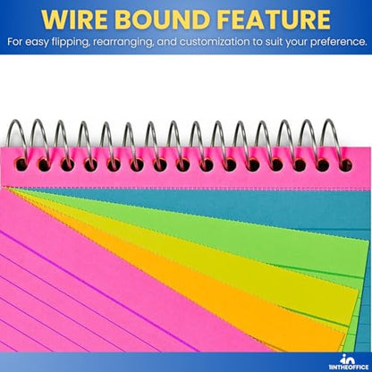 1InTheOffice Spiral Index Cards 3x5 Ruled, Neon Note Cards Spiral Bound, Spiral Bound Index Cards, 50 Cards/Pack, 2 Pack