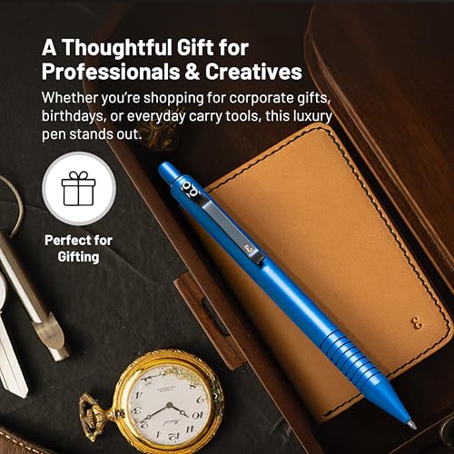 Everyman Aegean Grafton Full Click Refillable 0.7mm Gel Ink Pen | Sleek Anodized Aluminum EDC Pen with Deep Grooved Grip | Smooth Writing Pocket Pen for Office, Travel, Gifting & Daily Use - color: Aegean, style: Full Click