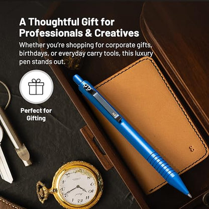 Everyman Aegean Grafton Full Click Refillable 0.7mm Gel Ink Pen | Sleek Anodized Aluminum EDC Pen with Deep Grooved Grip | Smooth Writing Pocket Pen for Office, Travel, Gifting & Daily Use - color: Aegean, style: Full Click
