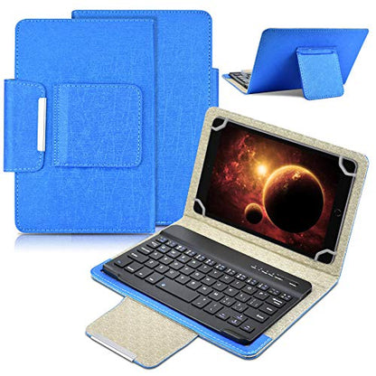 DETUOSI Universal 8.0 inch Android Tablet Case with Keyboard, Removable Wireless Bluetooth Keyboard + PU Leather Folio Book Cover + Stand, Travel Portable Sleeve for iOS/Android/Windows System Tablet - color: Blue Case + Black Keyboard