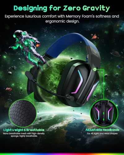 WESEARY Wireless Gaming Headset for PS5, PS4, PC, Switch & Mac, 20ms Ultra-Low Latency, 2.4GHz USB & Bluetooth 5.4 Gaming Headphones with Mic, 50H Battery Life, 3D Spatial Audio, Dynamic Lighting - color: Aurora Blue