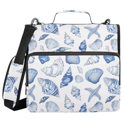 Navy Seashells Zipper Binder 3 Ring with Handle and Shoulder Strap, 500 Sheet Binder Organizer Capacity & Multi-Pockets for School Office - color: A5921
