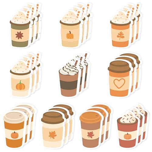 Xqumoi 30 Pack Fall Coffee Cup Sticky Notes - Autumn Theme Self Sticky Notepads Writing Memo Pads for Coffee Lover Thanksgiving Gift Class Reward Party Favors Goodies Bag Fillers Office Supplies - style: Autumn (Coffee Cup)