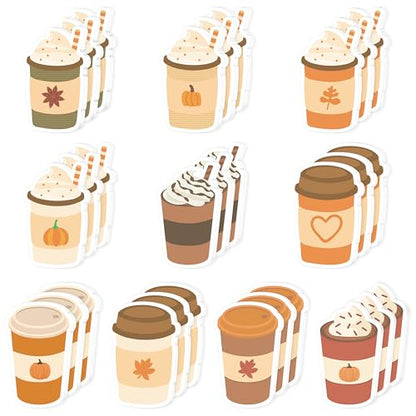 Xqumoi 30 Pack Fall Coffee Cup Sticky Notes - Autumn Theme Self Sticky Notepads Writing Memo Pads for Coffee Lover Thanksgiving Gift Class Reward Party Favors Goodies Bag Fillers Office Supplies - style: Autumn (Coffee Cup)