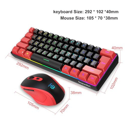 Snpurdiri 2.4G Wireless Gaming Keyboard and Mouse Combo, Include Mini 60% Merchanical Feel Keyboard, Ergonomic Vertical Feel Small Wireless Mouse(Red and Black) - color: Red Black Combo