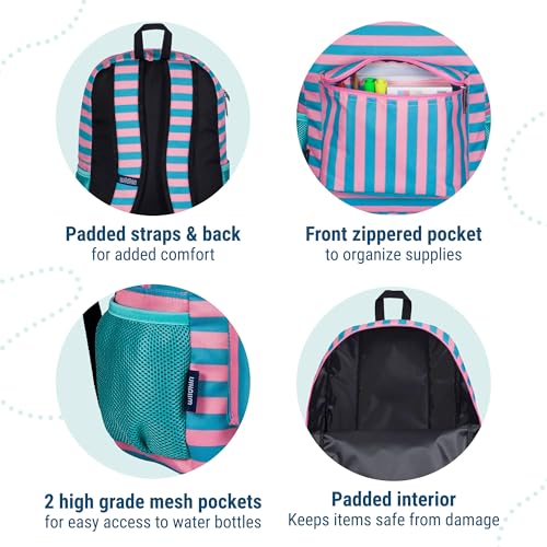 Wildkin 16-inch Kids Backpack – Durable, Padded & Spacious School Bag for Boys & Girls - Pink Stripes - color: Pink Stripes