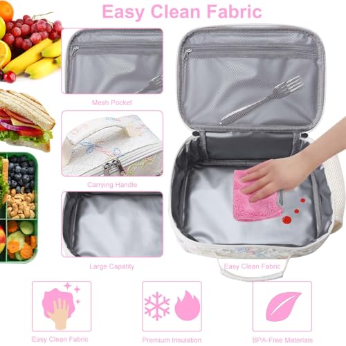 RHCPFOVR Kids Lunch Bag - Insulated Lunch Box for Boys Girls,Washable Lunch Bag and Reusable Toddler Leak-proof Lunchbox for School and Daycare - color: Beige Embroidery
