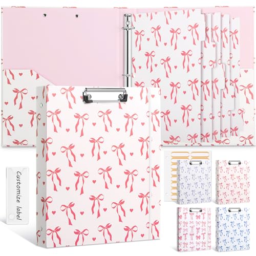 Colarr 3 Ring 1 Inch Pink Bow Binder with 2 Pockets Cute Bow Knot Clipboard Binder Organizer for Back to School 8.5" x 11" Letter Size 5 PVC Index Dividers with Tabs 18 Label Stickers Office Supplies - color: Pink, style: Classic