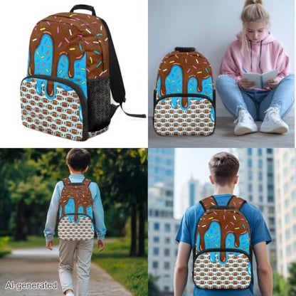 Ice Cream American Football Print 3 in 1 Backpack Set for Boys Girls 17 Inch Lager Capacity Bookbags School 3PCS Backpack with Lunch Box and Pencil Case - color: Ice Cream American Football Print