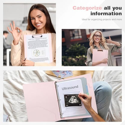 Ospelelf 3 Ring Binder with Clipboard 2 Inch Leather Binder for Letter Size (8.5" x 11"), Clipboard Binder with 5 Tab Dividers Back to School Supply, Pink - color: Pink, size: Letter Size - 2 Inch