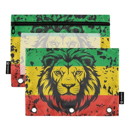 2 Pack 3 Ring Binder Pencil Pouch Jamaica Lion Flag Pencil Case Pencil Bags with Zipper, Clear PVC Binder Pockets for Office Daily Supplies - color: Color 11