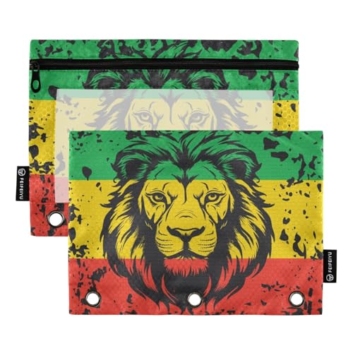 2 Pack 3 Ring Binder Pencil Pouch Jamaica Lion Flag Pencil Case Pencil Bags with Zipper, Clear PVC Binder Pockets for Office Daily Supplies - color: Color 11