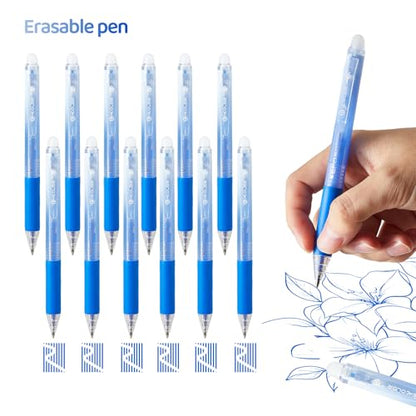 12Pcs Retractable Erasable Gel Pens Clicker,Fine Point 0.7mm Smooth Writing Pens,For Writing Journaling Taking Notes School Office Home. (12Blue) - color: 12Blue