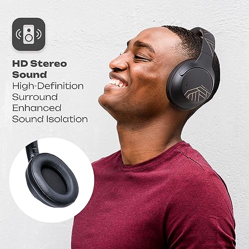 PowerLocus Bluetooth Headphones Over Ear, 50H Playtime with 4 EQ Modes Wireless Headphones with Microphone, HiFi Stereo Deep Bass, Soft Ear Cups, Foldable Lightweight Headset for Travel/Office/Workout - color: Black/Gold