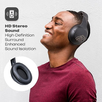 PowerLocus Bluetooth Headphones Over Ear, 50H Playtime with 4 EQ Modes Wireless Headphones with Microphone, HiFi Stereo Deep Bass, Soft Ear Cups, Foldable Lightweight Headset for Travel/Office/Workout - color: Black/Gold