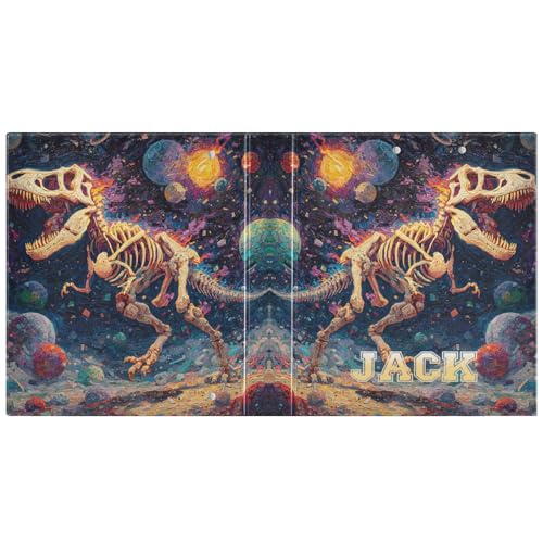 Custom 3 Ring Binder Oil Painting T-rex Running 1.5" Round Ring Binders Personalized Name View Binder with 200 Sheet for School Supplies Women Men Office, 1 Pack - color: Custom Oil Painting T-rex Running