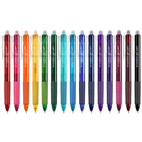 Vanstek 15 Colors Retractable Erasable Gel Pens Clicker, Fine Point(0.7), Make Mistakes Disappear, Premium Comfort Grip for Drawing Writing Planner and School Supplies - color: Multicolor