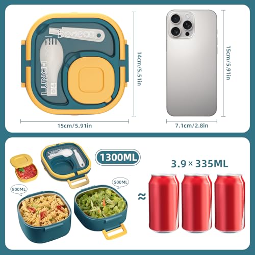 PEDECO Double-Layer Bento Lunch Box for Kids & Adults with Removable Stainless Steel Dividers,Dressing Container,BPA-Free,Dishwasher Safe - Includes Utensil,(Blue,Non-Insulated) - color: Blue, size: Stainless Steel Double Layers