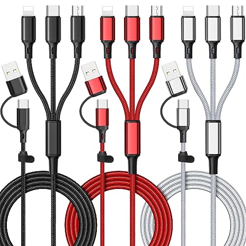 Ankndo 6 in 1 Multi Charging Cable [3Pack 4FT] Multi Charger Cable for All Devices, Universal Fast Multi Chargers Cord USB A/C to i-P/Type C//Micro USB Ports for Phone 17-11/Samsung/Tablets/PS - color: Multicolored