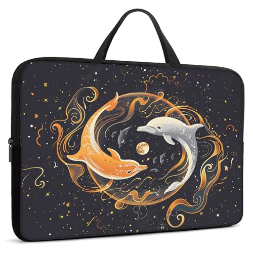 Laptop Sleeve Bag with Handle Computer Protective Soft Cover Case for 14 Inch 13 Inch Laptop,Dolphin Yin Yang - color: Dolphin Yin Yang