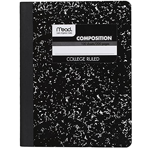 Mead Composition Notebook, College Ruled Paper, 9-3/4" x 7-1/2", 100 Sheets, Black Marble (09932) - color: Black, size: Pack of 1