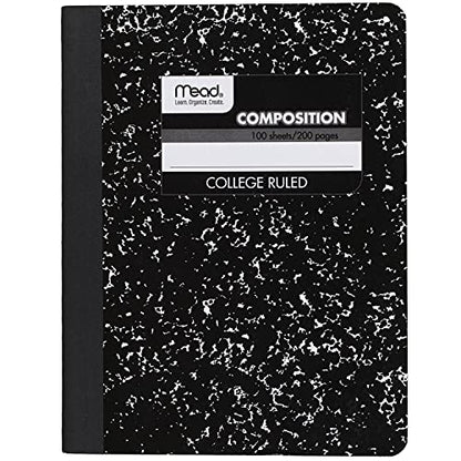 Mead Composition Notebook, College Ruled Paper, 9-3/4" x 7-1/2", 100 Sheets, Black Marble (09932) - color: Black, size: Pack of 1