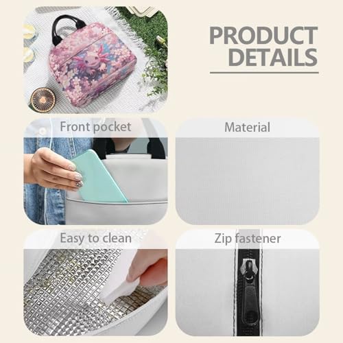 Cute Axolotl Lunch Bag for Girls Portable Handle Large Thermal Cooler Bag Kids Insulated Lunch Box Multifunctional for Elementary Middle School High School - color: Cute Axolotl