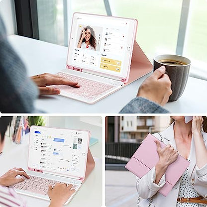 AHYWTAN Keyboard Case for iPad 9/8/7th Gen 10.2’’,Case with Keyboard ipad 10.2 inch,Detachable Bluetooth Keyboard with Pencil Holder,Pink - color: Pink
